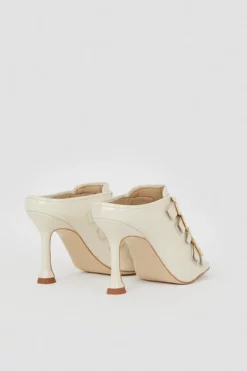 Budget ⭐ Karen Millen Leather Buckle Detail Heeled Mule 🤩 -Workwear Shop bkk06437 cream xl 4