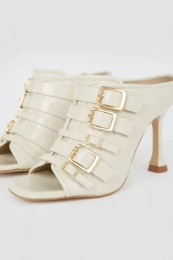 Budget ⭐ Karen Millen Leather Buckle Detail Heeled Mule 🤩 -Workwear Shop bkk06437 cream xl 5