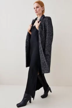 Outlet ✨ Karen Millen Italian Herringbone Wool Pu Collar 🧥 Coat 🤩 -Workwear Shop bkk06507 black xl 1