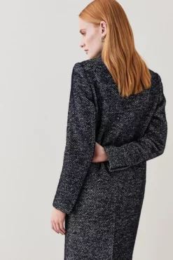 Outlet ✨ Karen Millen Italian Herringbone Wool Pu Collar 🧥 Coat 🤩 -Workwear Shop bkk06507 black xl 4