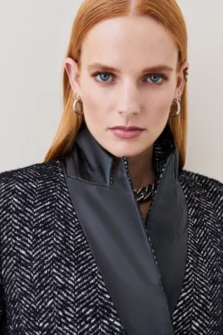 Outlet ✨ Karen Millen Italian Herringbone Wool Pu Collar 🧥 Coat 🤩 -Workwear Shop bkk06507 black xl 5