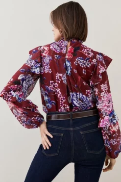 Hot Sale 🎁 Karen Millen Floral Printed Georgette Woven Blouse ❤️ -Workwear Shop bkk06663 floral xl 2