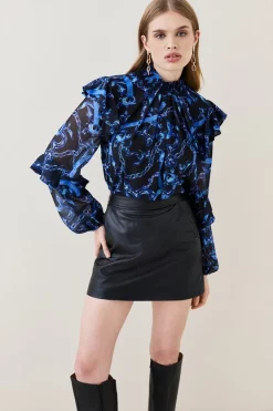 Discount 🥰 Karen Millen Chain Printed Georgette Woven Blouse 😉