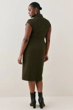 Brand new 🧨 Karen Millen Lydia Millen Plus Size Tweed Midi 👗 Dress 🤩 -Workwear Shop bkk06677 dark20green xl 2