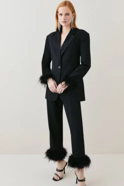 Best Sale 🧨 Karen Millen Feather Cuff Detail Single Breasted Blazer 🛒 -Workwear Shop bkk06723 black xl 2