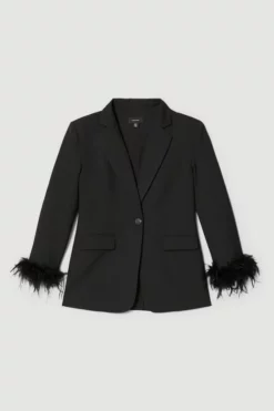 Best Sale 🧨 Karen Millen Feather Cuff Detail Single Breasted Blazer 🛒 -Workwear Shop bkk06723 black xl 3