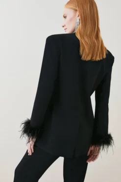 Best Sale 🧨 Karen Millen Feather Cuff Detail Single Breasted Blazer 🛒 -Workwear Shop bkk06723 black xl 4