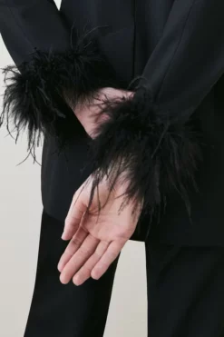 Best Sale 🧨 Karen Millen Feather Cuff Detail Single Breasted Blazer 🛒 -Workwear Shop bkk06723 black xl 5