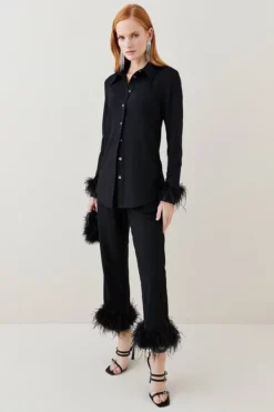 Cheapest 🎉 Karen Millen Feather Cuff Detail 👕 Shirt 😉 -Workwear Shop bkk06735 black xl 2