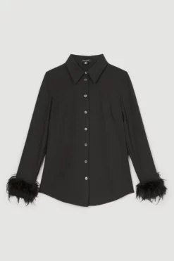 Cheapest 🎉 Karen Millen Feather Cuff Detail 👕 Shirt 😉 -Workwear Shop bkk06735 black xl 3