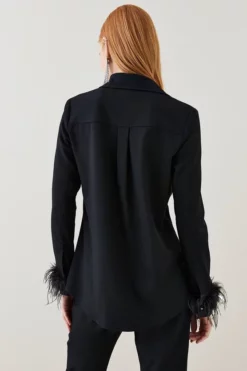 Cheapest 🎉 Karen Millen Feather Cuff Detail 👕 Shirt 😉 -Workwear Shop bkk06735 black xl 4