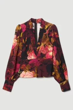 Promo ✨ Karen Millen Petite Photographic Floral Woven Blouse 😉 -Workwear Shop bkk06838 floral xl 3