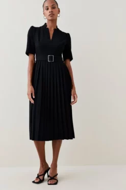Best Sale 😉 Karen Millen Tall Structure Crepe Forever Pleat Midi 👗 Dress 😍