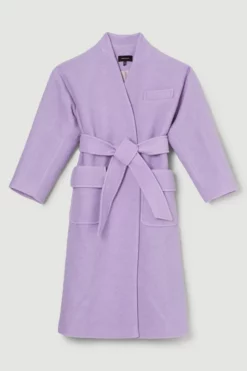 Flash Sale 🌟 Karen Millen Italian Wool Soft Textured Midi Belted 🧥 Coat 😀 -Workwear Shop bkk07062 lilac xl 3