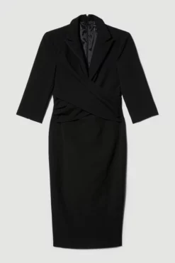 New ❤️ Karen Millen Compact Crepe Wrap Waist Pencil Midi 👗 Dress 💯 -Workwear Shop bkk07100 black xl 3