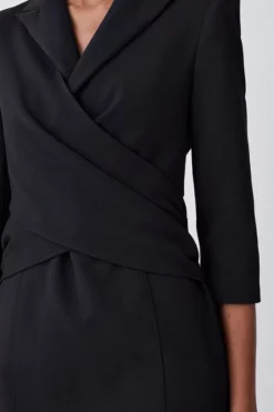 New ❤️ Karen Millen Compact Crepe Wrap Waist Pencil Midi 👗 Dress 💯 -Workwear Shop bkk07100 black xl 5