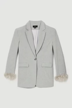 Best Sale ⭐ Karen Millen Tall Feather Cuff Detail Single Breasted Blazer ❤️ -Workwear Shop bkk07120 grey xl 3