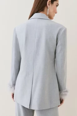 Best Sale ⭐ Karen Millen Tall Feather Cuff Detail Single Breasted Blazer ❤️ -Workwear Shop bkk07120 grey xl 5