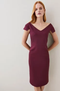 Outlet 👏 Karen Millen Petite Structured Crepe Cross Detail Midi 👗 Dress 🤩