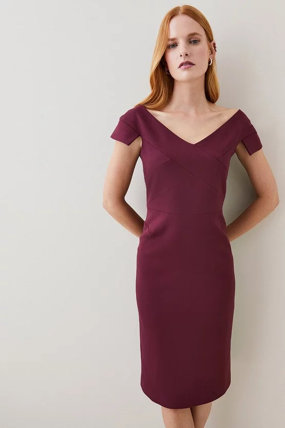 Outlet 👏 Karen Millen Petite Structured Crepe Cross Detail Midi 👗 Dress 🤩 1 Outlet 👏 Karen Millen Petite Structured Crepe Cross Detail Midi 👗 Dress 🤩