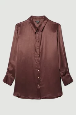 Top 10 🥰 Karen Millen Plus Size Viscose Satin Woven Boyfriend 👕 Shirt 😍 -Workwear Shop bkk07264 chocolate xl 3