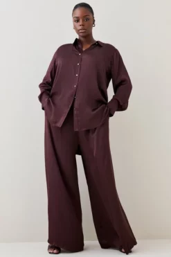 Top 10 🥰 Karen Millen Plus Size Viscose Satin Woven Boyfriend 👕 Shirt 😍 -Workwear Shop bkk07264 chocolate xl 4