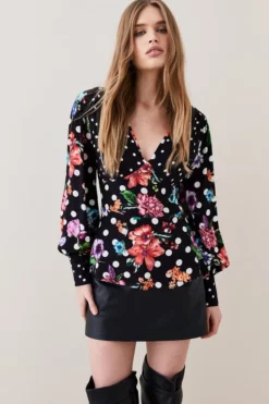 Cheap 🥰 Karen Millen Spots And Floral Woven Blouse 🛒
