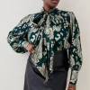 Wholesale 👏 Karen Millen Plus Size Paisley Metallic Tie Neck Blouse 🤩