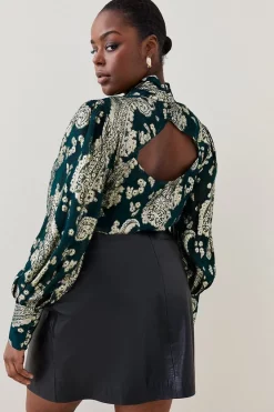 Wholesale 👏 Karen Millen Plus Size Paisley Metallic Tie Neck Blouse 🤩 -Workwear Shop bkk07423 green xl 2