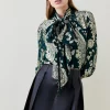Cheap 🔔 Karen Millen Paisley Metallic Tie Neck Blouse 😍