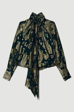 Cheap 🔔 Karen Millen Paisley Metallic Tie Neck Blouse 😍 9 Cheap 🔔 Karen Millen Paisley Metallic Tie Neck Blouse 😍 -Workwear Shop bkk07424 green xl 3