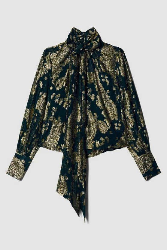 Cheap 🔔 Karen Millen Paisley Metallic Tie Neck Blouse 😍 4 Cheap 🔔 Karen Millen Paisley Metallic Tie Neck Blouse 😍 - Image 4