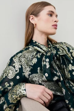 Cheap 🔔 Karen Millen Paisley Metallic Tie Neck Blouse 😍 10 Cheap 🔔 Karen Millen Paisley Metallic Tie Neck Blouse 😍 -Workwear Shop bkk07424 green xl 4