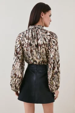 Discount 🔥 Karen Millen Petite Printed Leopard High Neck Blouse 🎁 -Workwear Shop bkk07523 leopard xl 2