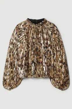 Discount 🔥 Karen Millen Petite Printed Leopard High Neck Blouse 🎁 -Workwear Shop bkk07523 leopard xl 3