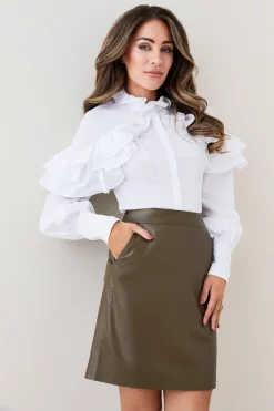 New ❤️ Karen Millen Lydia Millen Ruffle Balloon Sleeve Woven Blouse 🥰