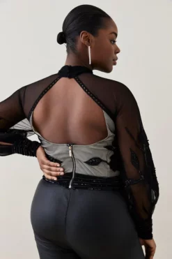 Cheap 👍 Karen Millen Lydia Millen Plus Size Floral Applique Blouse 🔔 -Workwear Shop bkk07611 black xl 2