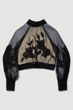 Cheap 👍 Karen Millen Lydia Millen Plus Size Floral Applique Blouse 🔔 -Workwear Shop bkk07611 black xl 3