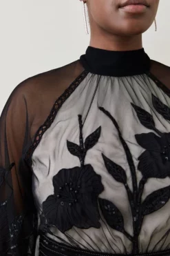 Cheap 👍 Karen Millen Lydia Millen Plus Size Floral Applique Blouse 🔔 -Workwear Shop bkk07611 black xl 4