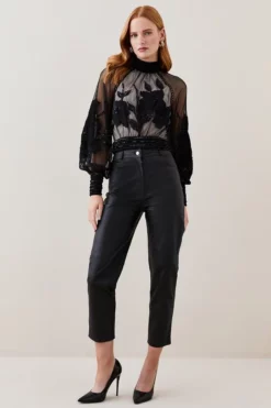 Discount 😍 Karen Millen Lydia Millen Floral Applique Woven Blouse 🥰 -Workwear Shop bkk07612 black xl 2