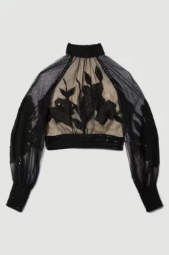 Discount 😍 Karen Millen Lydia Millen Floral Applique Woven Blouse 🥰 -Workwear Shop bkk07612 black xl 4