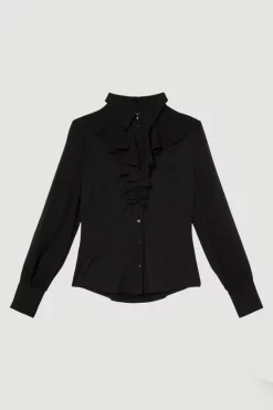 Best deal 🧨 Karen Millen Frill Detail Button Up 👕 Shirt 🥰 -Workwear Shop bkk07647 black xl 3