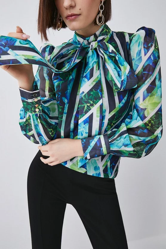 Cheapest 🎁 Karen Millen Patchwork Floral Organdie Tie Neck Blouse 🎉 1 Cheapest 🎁 Karen Millen Patchwork Floral Organdie Tie Neck Blouse 🎉