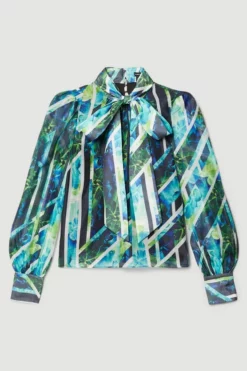 Cheapest 🎁 Karen Millen Patchwork Floral Organdie Tie Neck Blouse 🎉 10 Cheapest 🎁 Karen Millen Patchwork Floral Organdie Tie Neck Blouse 🎉 -Workwear Shop bkk07705 green xl 3