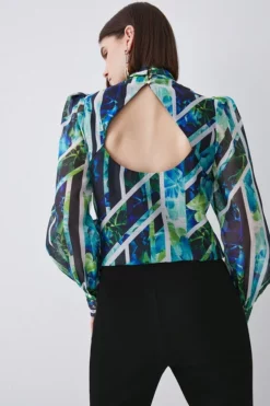 Cheapest 🎁 Karen Millen Patchwork Floral Organdie Tie Neck Blouse 🎉 11 Cheapest 🎁 Karen Millen Patchwork Floral Organdie Tie Neck Blouse 🎉 -Workwear Shop bkk07705 green xl 4