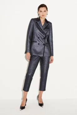 Outlet 🥰 Karen Millen Metallic Jacquard Tailored Single Breasted Jacket 🤩 -Workwear Shop bkk07719 blue xl 2