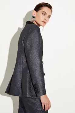 Outlet 🥰 Karen Millen Metallic Jacquard Tailored Single Breasted Jacket 🤩 -Workwear Shop bkk07719 blue xl 4