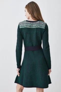 Buy ✔️ Karen Millen Cut And Sew Tweed Panel Long Sleeve Skater Mini 👗 Dress ✨ -Workwear Shop bkk07847 green xl 2