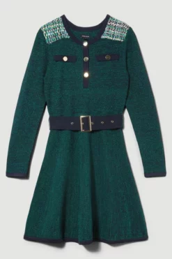 Buy ✔️ Karen Millen Cut And Sew Tweed Panel Long Sleeve Skater Mini 👗 Dress ✨ -Workwear Shop bkk07847 green xl 3