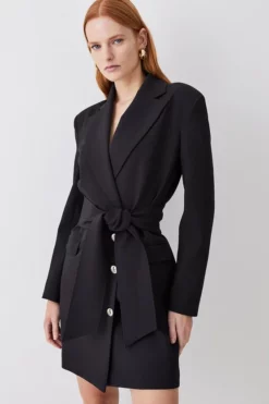 Deals ⭐ Karen Millen Stretch Cady Tie Belt Blazer Mini 👗 Dress 👏